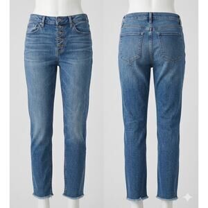 Gap Girls 12 Pencil Slim Ankle High Rise Jeans Button Fly Dark Wash Raw Hem